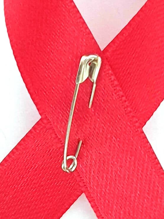 Revers Schleife/Awareness Ribbon rot (Aidsschleife), 10 Stück - revers-schleifen